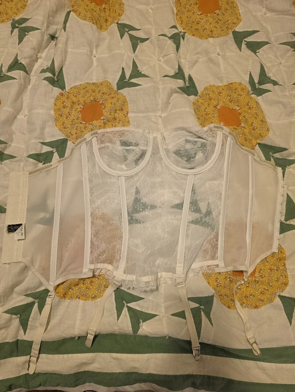 Vtg 70's 80's Dior White Lace Longline Bustier Corset Top Coquette Bridal Rare